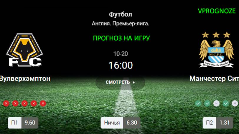 ✅✅✅Вера в андердога. Вулверхэмптон - Манчестер Сити прогноз на матч АПЛ. 20 октября 2024