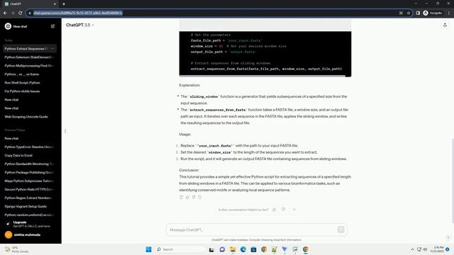Python How to print out sequences with length n from sliding window in FASTA file