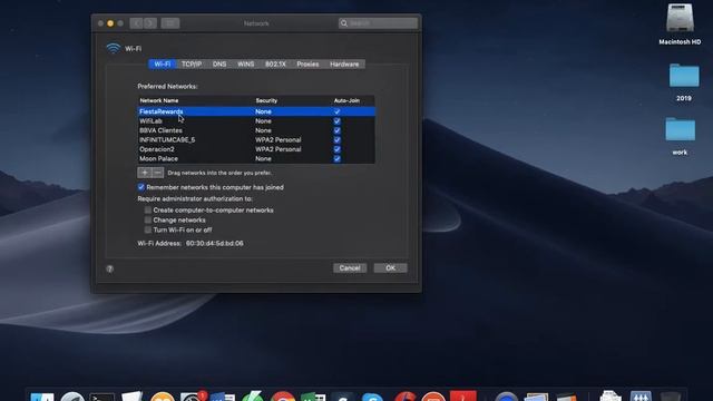 Borrar red Wifi en Mac OS Mojave