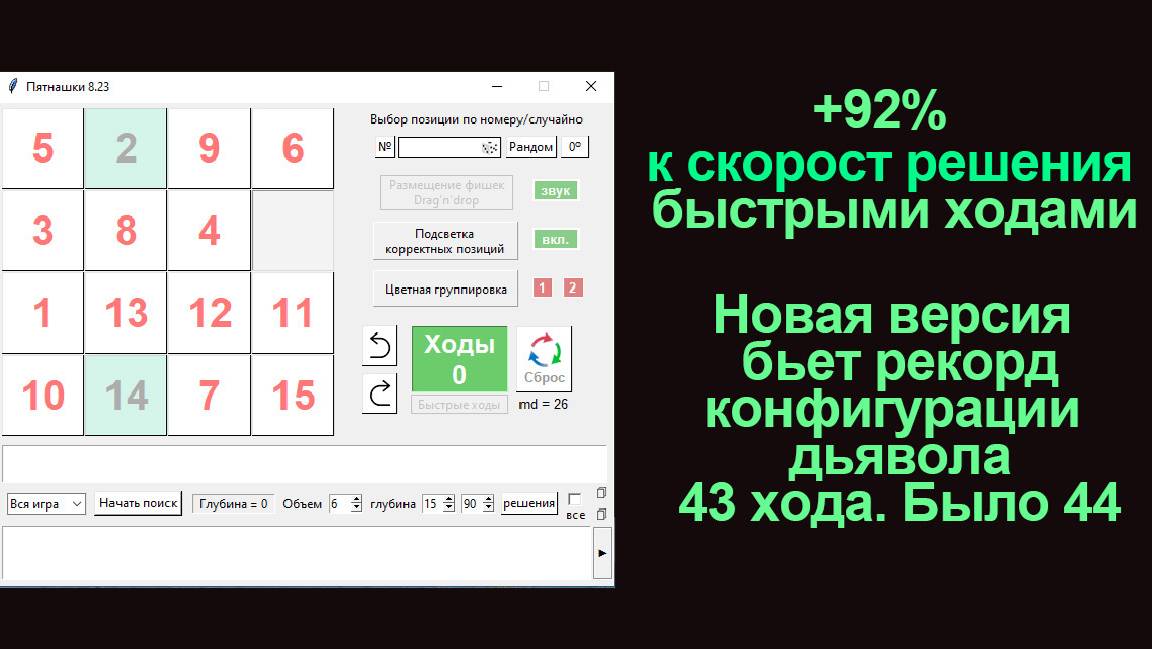 Пятнашки 8.25 на Python. Лучший в мире решатель для головоломки Пятнашки