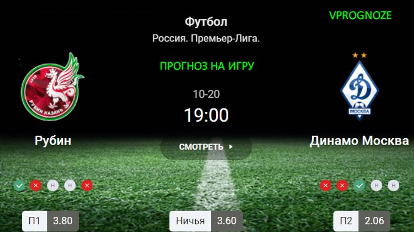 ✅✅✅Встреча на нейтральном поле. Рубин - Динамо Москва прогноз на матч РПЛ. 20 октября 2024