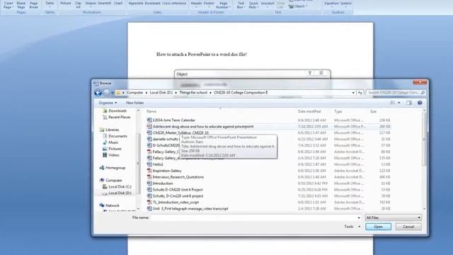 How to add a power point to microsoft word doc