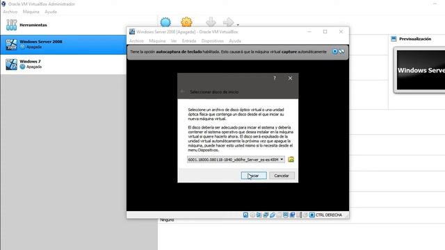 Instalación de Windows Server 2008 y Windows 7 en VirtualBox