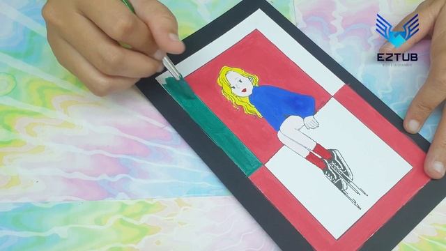 Easy coloring guide girl sitting by the window | Tips acrylic painting techniques easy opposition