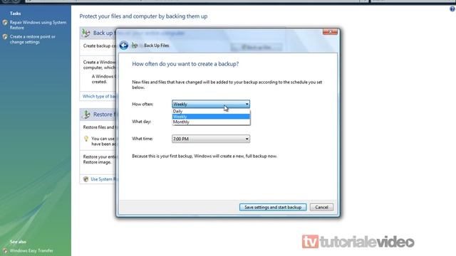 Cum cream un back-up in windows vista