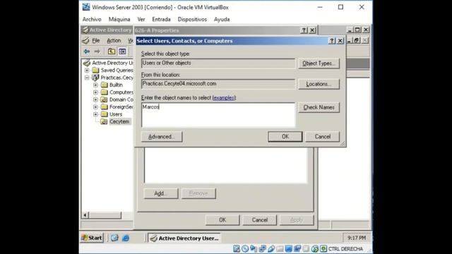 Crear y Administrar Grupos en Windows server 2003 (VirtualBox)