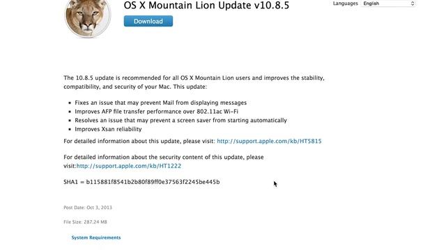 OSX Update 10.8.5