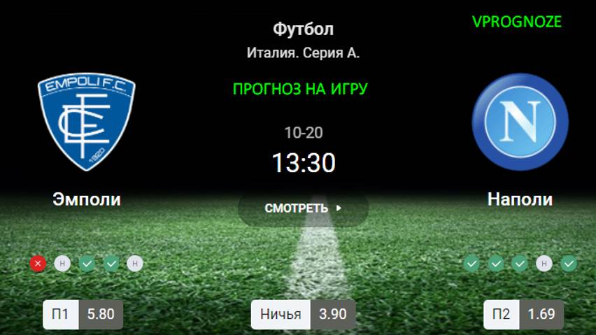 ✅✅✅Большие шансы на победу. Эмполи - Наполи. Сериа А. Прогноз и ставка. 20 октября 2024