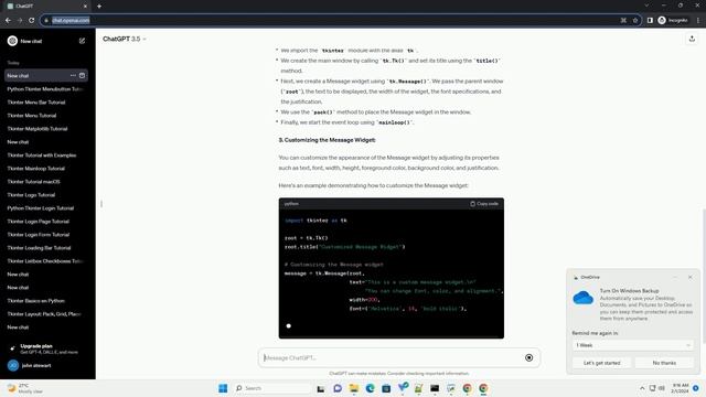 python tkinter message