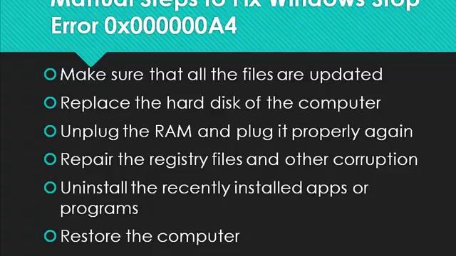 Fix Windows Stop Error 0x000000A4