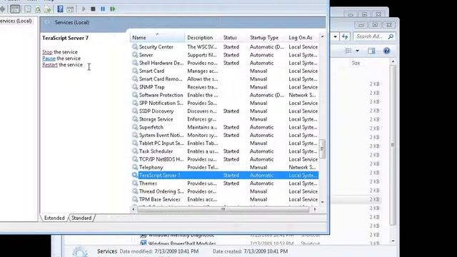 Starting, Stopping, and Restarting TeraScript Server 7 on Windows