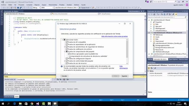 Exportando un Juego para Windows 8.1 y 10 universal creado en Unity a la Tienda 2017