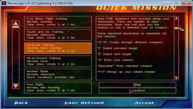 F-22 Lightning 3: Training Mission 3 (Air-to-Air Training) Briefing