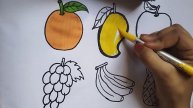 How to draw apple, banana, orange,grapes & coloring for kids and toddlers ll abc rhyme song for kid