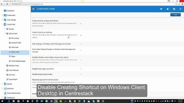 Disable Creating Shortcut on Windows Client Desktop in Centrestack