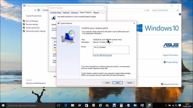 Activating System Restore in Windows 10