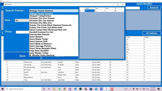 Parfum Application Windows Forms, MsSQL and Entity Framework. Employee Panel.