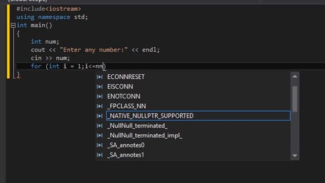 How to print table of any number in c++ visual studio 2013