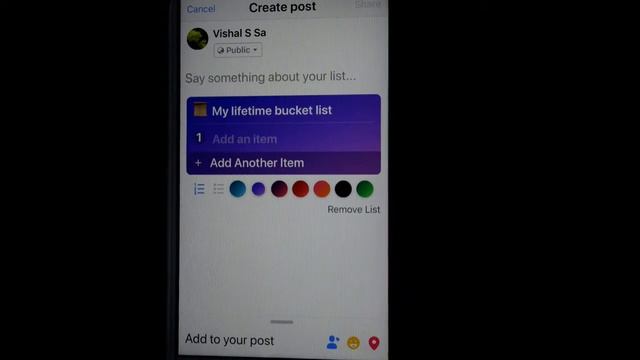 How to post lifetime bucket list in Facebook iOS or iPhone app