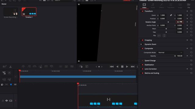 How do I rotate a video in DaVinci Resolve? MacOS