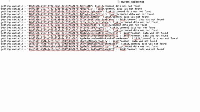 232. nvram "Error getting variable" "data was not found"