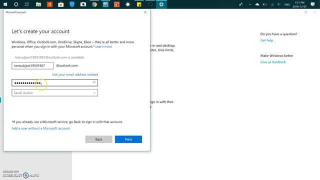 how to create new account on windows 10
