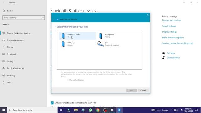 How to transfer files by using Bluetooth on Windows 10
