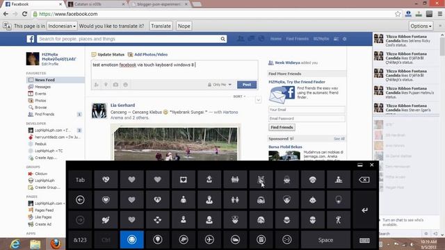 Facebook emoji status via touch keyboard windows 8