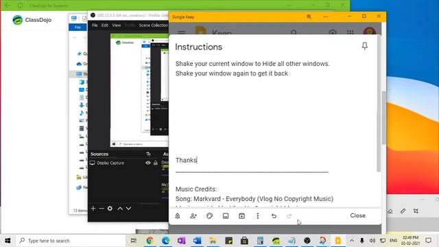 Shake Window to Show Desktop (Windows 10 Gesture)