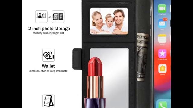iPhone 11 Pro Leather Case with Mirror and Card Slots Black