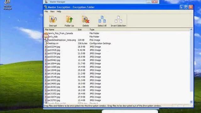 OT4 Navigating the Maxtor Encryption Interface for Windows XP Folder Up