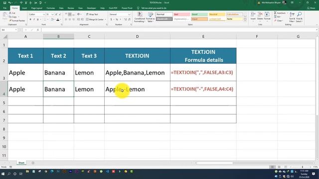 TEXTJOIN formula in Excel with many example || Part-03 || Join cells value  by space, comma etc.
