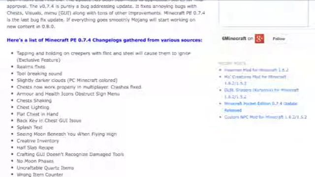 What was added in the mc pe v0.7.4 update