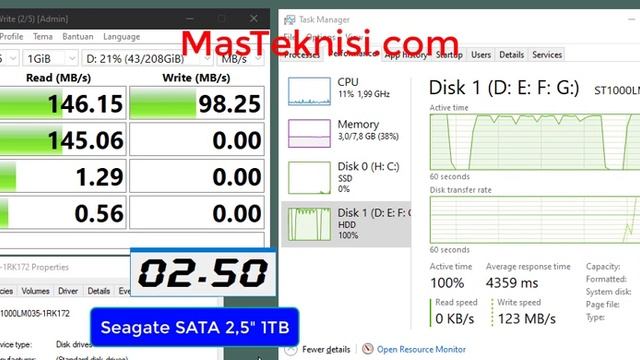 Uji Kecepatan Seagate SATA 1TB 2,5" [ST1000LM035]