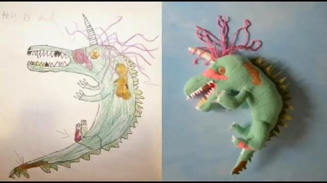 Мама шьёт игрушки по мотивам детских рисунков