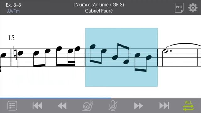 Ex. 8-8: L'aurore s'allume (IGF 3) by Gabriel Fauré (Treble/Fixed-do)