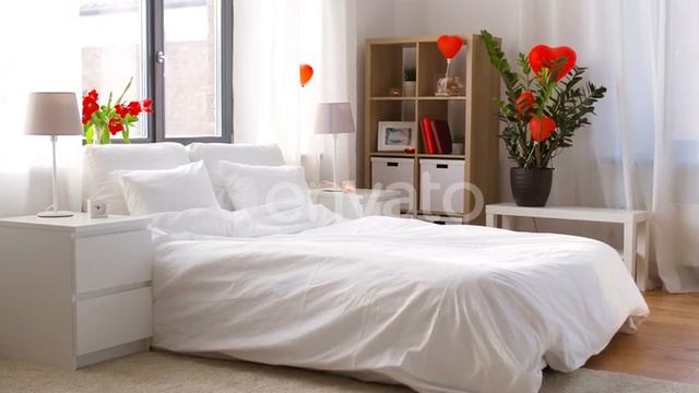 Cozy Bedroom Decorated for Valentines | Stock Footage - Envato elements