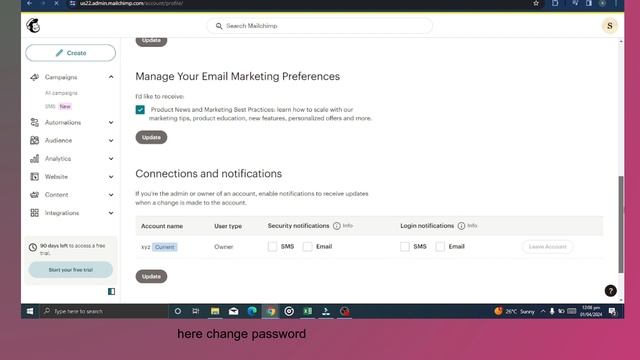 how to change password on mailchimp