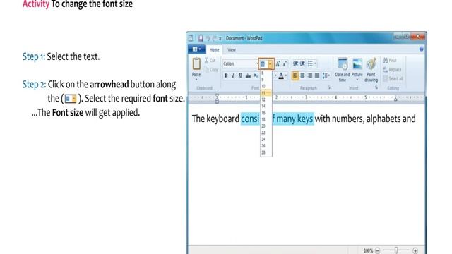 Activity 6.3: To change the font size.