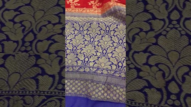 Deep Apple Red and Midnight Blue Color Pure Georgette Banarasi