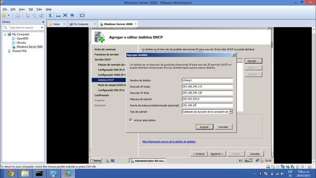 Configuración de servidor DHCP en Windows Server 2008