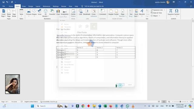 How to set or insert Radar Chart in Microsoft Word in windows 11