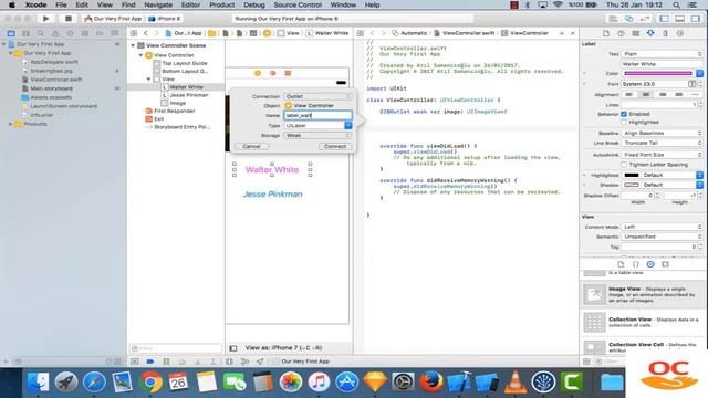 ios development course tutorial 4 : Connecting Storyboard Objects to Code in Xcode : part 2