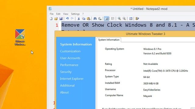 Remove OR Show Clock Windows 8 and 8 1   A Step by Step Tutorial