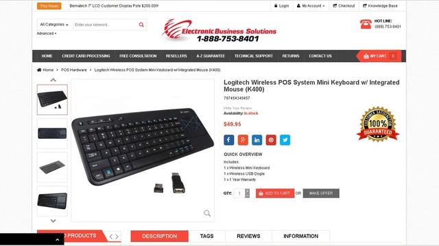 Logitech Wireless POS System Mini Keyboard w/Integrated Mouse Touchpad
