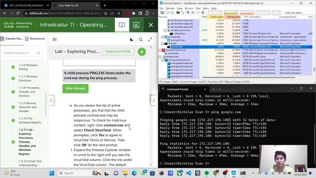 1.2.11 Lab - Exploring Processes, Threads, Handles, and Windows Registry