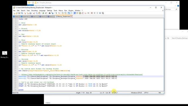 Резервное копирование папки Windows 10 c помощью .bat файла