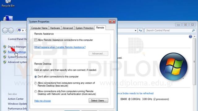 Activate all Windows Remote Assistance Connections. (Note: Close all windows).