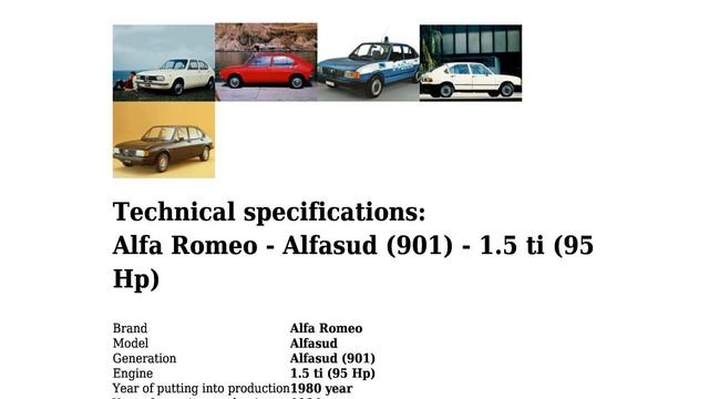 Alfa Romeo - Alfasud (901) - 1.5 ti (95 Hp) - Technical specifications