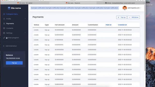 Laravel admin panel with Dogecoin payments